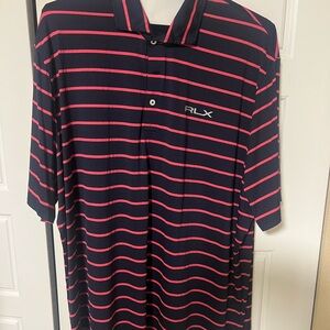 Ralph Lauren RLX Navy and Pink Striped Golf Polo Shirt XXL